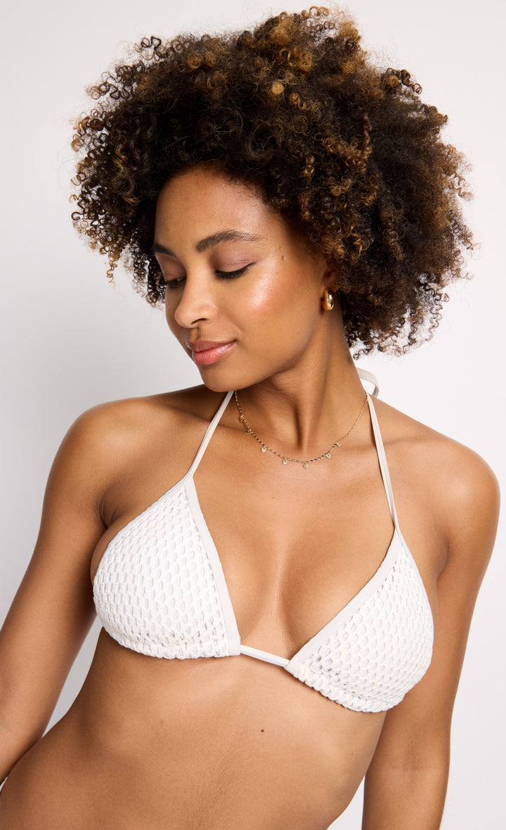 Cream Crochet Halter Bikini Top