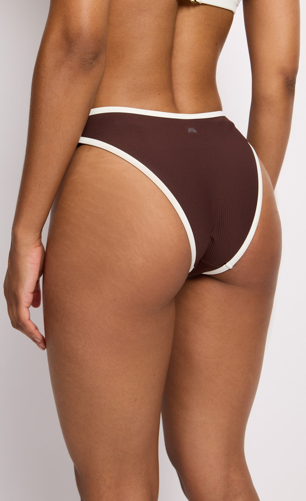 Brown Contrast Rib Bikini Bottoms
