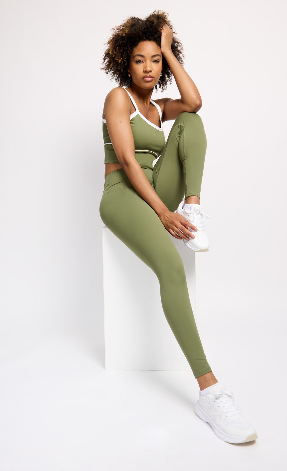 Khaki Green Contrast Crop Top
