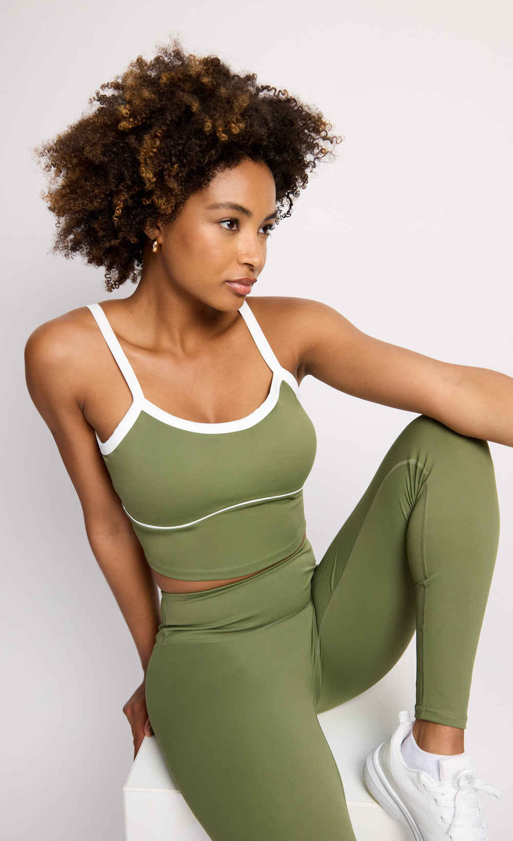 Khaki Green Contrast Crop Top