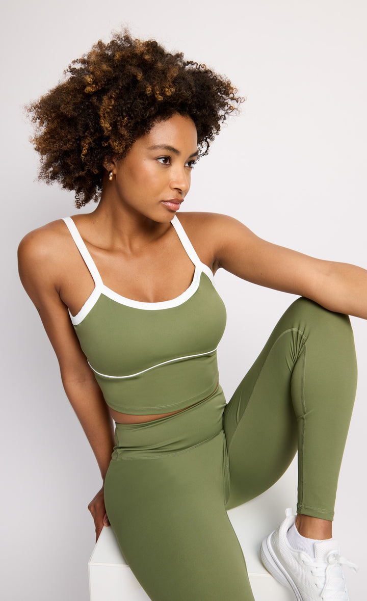 Khaki Green Contrast Crop Top