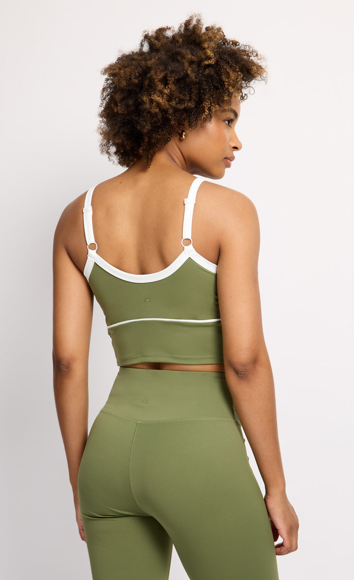 Khaki Green Contrast Crop Top